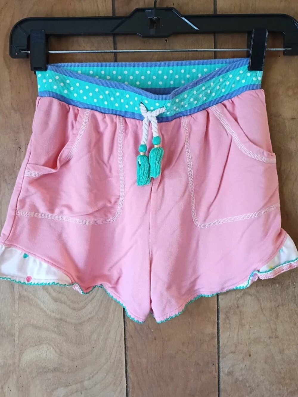 Matilda Jane Girls Size 8 Pink Rayon Spandex Shorts Aqua Polka Dot Waistband
